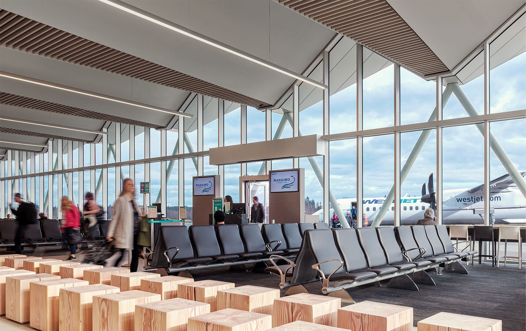 Commissioned Autonomous Furniture installation at Nanaimo Airport, BC, by McFarlane Biggar Architects