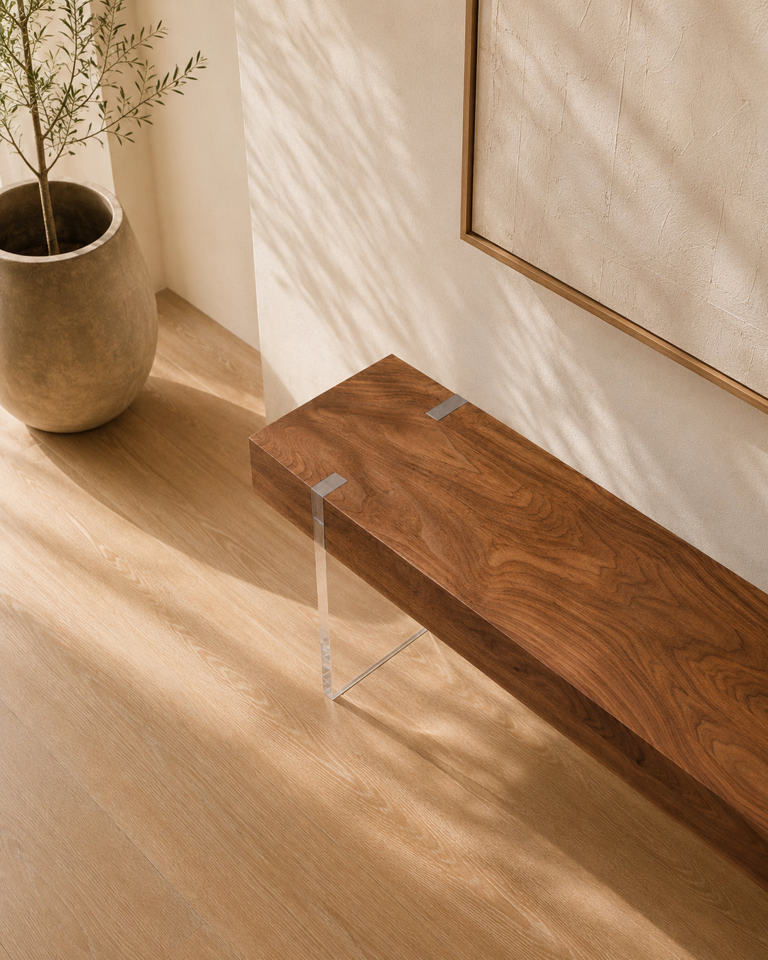 Tillikum Bench — Black Walnut & Clear Acrylic
