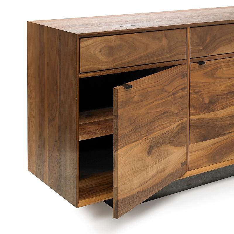Modern Walnut Sideboard, open cabinet door view
