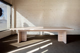 White Oak Extendable Dining Table leaf removed in showroom