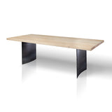 Whitened Wood and Curved Steel Legs Dining Table