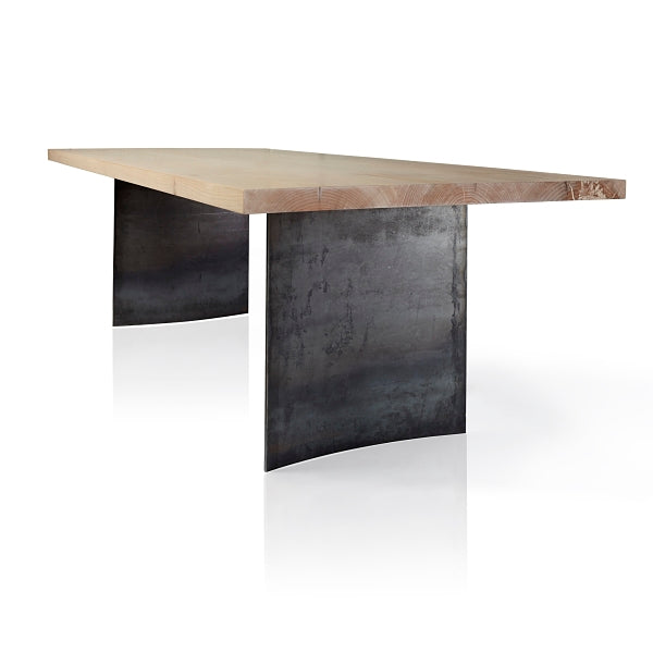 Ban Dining Table - Solid Wood Tabletop with Curved Raw Steel Legs - view of steel legs